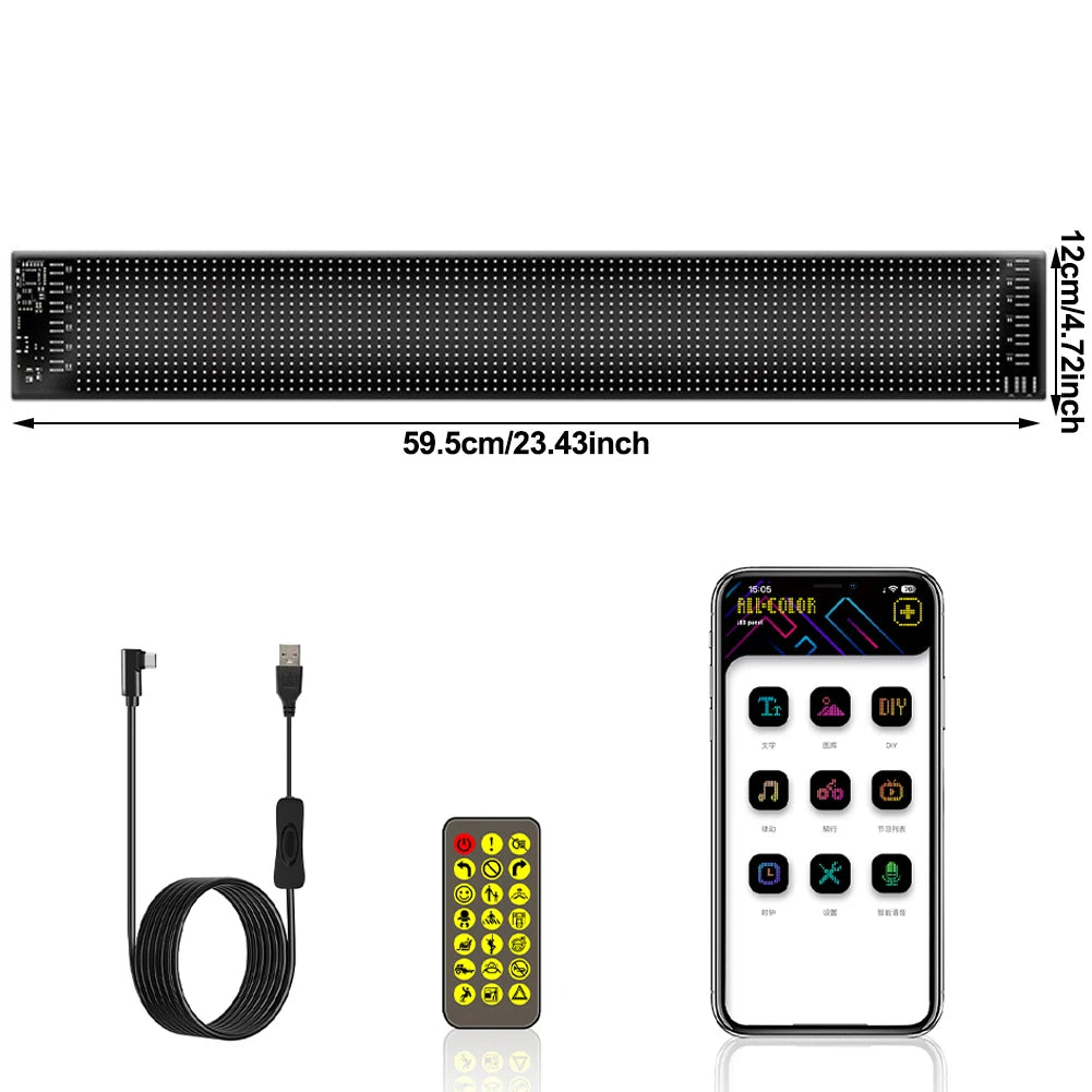 Zložljiva LED matrična tabla za avto – programsko nastavljiv drseči napis z daljinskim upravljanjem prek aplikacije