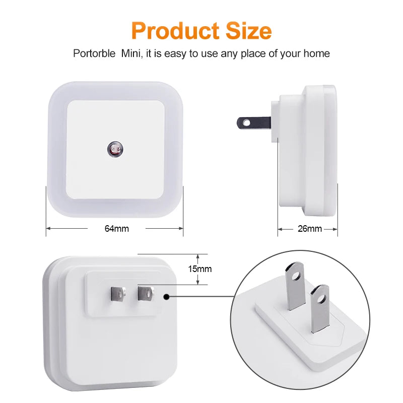 EU/US vtična LED nočna svetilka z senzorjem svetlobe – varčna, za otroke, ob postelji, kopalnico ali stensko uporabo, za spalnico in dom