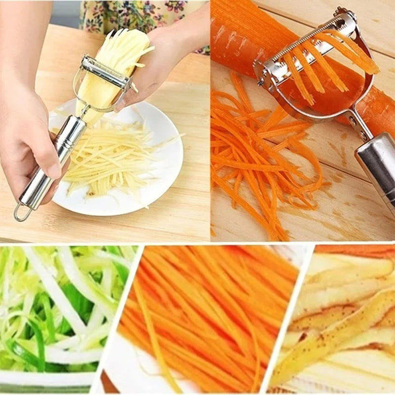 Večnamenski set 2 v 1 – lupilec za sadje in zelenjavo, rezalnik, ribežen in strgalnik za krompir, kumare, korenje in drugo