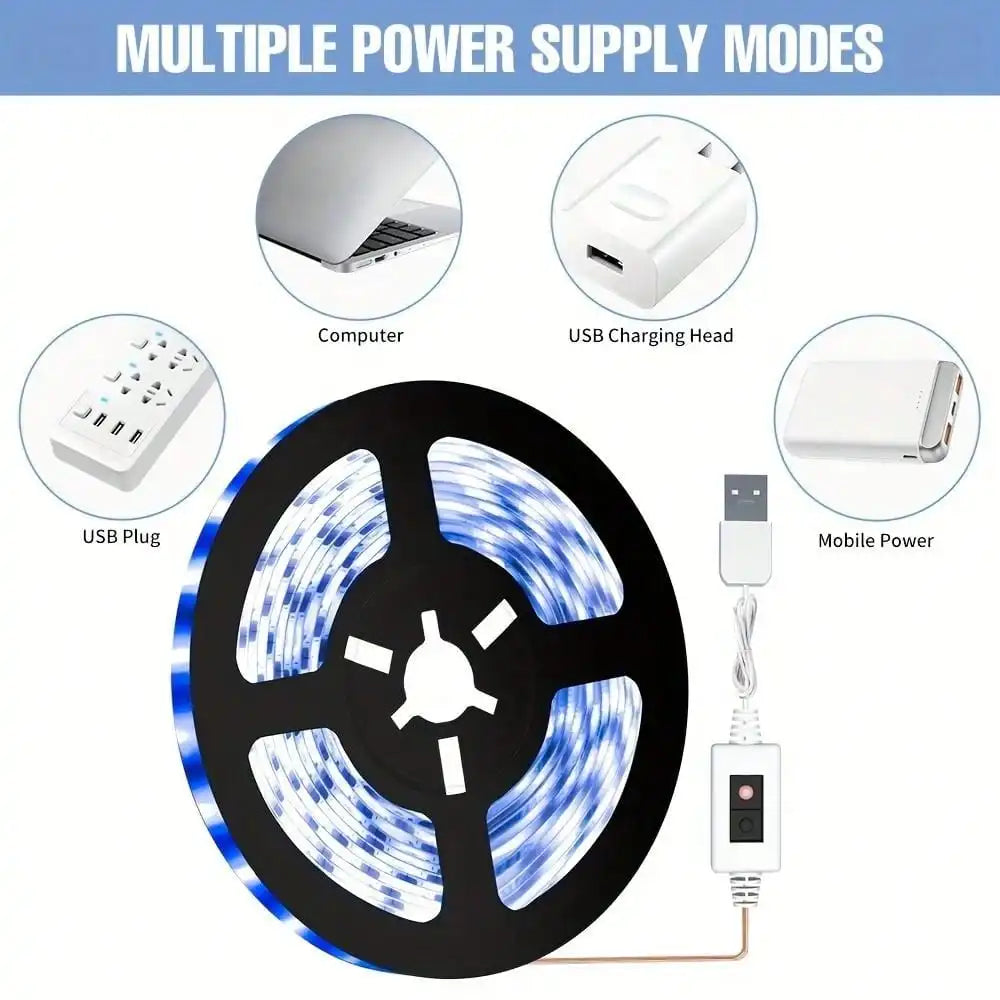 Indukcijska LED svetlobna trak za kuhinjo – 60 LED/m, USB 5V, 2835, bela ali topla svetloba