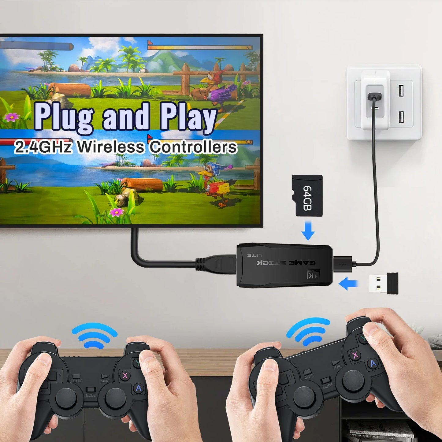 Retro 4K Igralna Konzola z 2 brezžičnima kontrolerjema – 64GB, 15.000+ iger | Popolno darilo