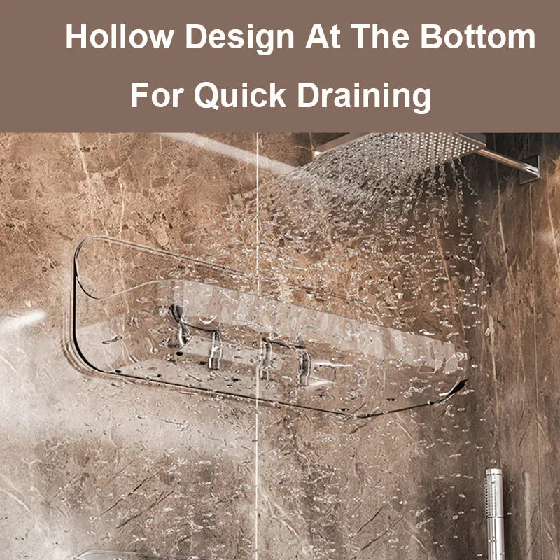 Akrilna stenska polica za kopalnico – organizator brez vrtanja za šampone, kozmetiko in dodatke