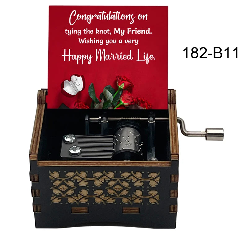 Ročno izdelana lesena glasbena škatlica 'Married Life' – ročno upravljana, omejena izdaja, klasična filmska melodija, popolno darilo za poroko, obletnico ali rojstni dan