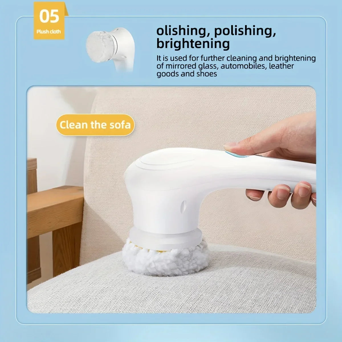 Električna rotacijska čistilna krtača z 5 zamenljivimi glavami – prenosna USB krtača za kopalnico, kuhinjo in dom