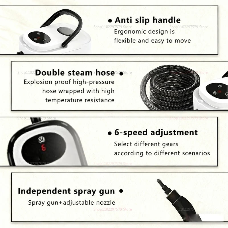 Visokotemperaturni parni čistilec 2500W – z zaslonom na dotik, za gospodinjstvo, klimatske naprave, kuhinjske nape, hitro segrevanje, avte