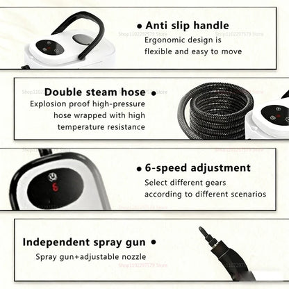 Visokotemperaturni parni čistilec 2500W – z zaslonom na dotik, za gospodinjstvo, klimatske naprave, kuhinjske nape, hitro segrevanje, avte