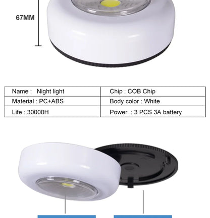 COB LED svetilka pod omaro – brezžična nočna svetilka z lepilnim trakom za kuhinjo, spalnico, omare in predale