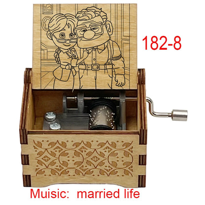 Ročno izdelana lesena glasbena škatlica 'Married Life' – ročno upravljana, omejena izdaja, klasična filmska melodija, popolno darilo za poroko, obletnico ali rojstni dan