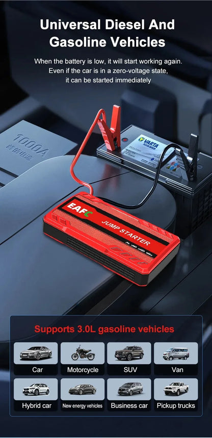Prenosni avtomobilski starter EAFC 2000A – 20000mAh power bank in booster 12V, univerzalen za bencin in dizel