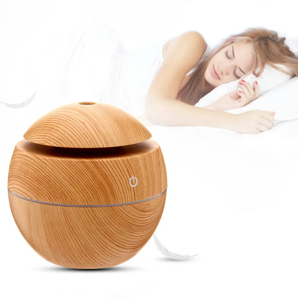 USB ultrazvočni vlažilnik zraka z eteričnimi olji – mini aroma difuzor z lesenim vzorcem, električni razpršilnik dišav in čistilec zraka