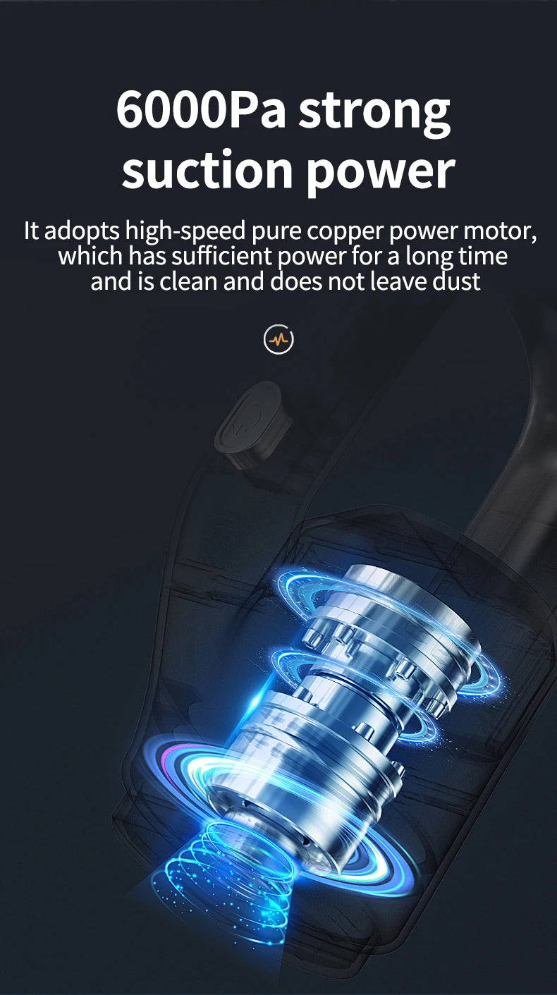 Brezžični ročni sesalnik za avto in dom – 120W močno sesanje, 50000Pa moč, 2000mAh baterija