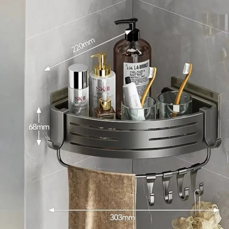 Nova stenska polica za kopalnico – 2-v-1 organizator za šampone, kozmetiko in dodatke, brez vrtanja