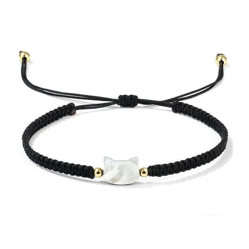 Ročno izdelana zapestnica za pare z obsidijanom in mesečevim kamnom – ljubka črno-bela mačja tematika, idealno darilo za partnerja ali partnerko