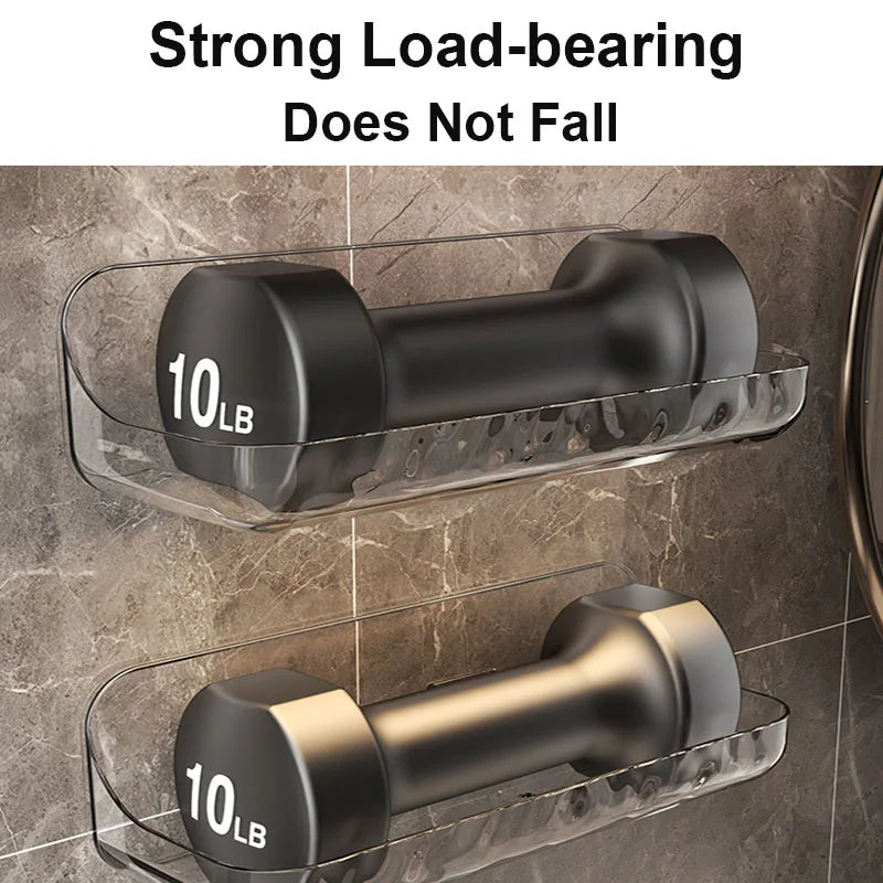 Akrilna stenska polica za kopalnico – organizator brez vrtanja za šampone, kozmetiko in dodatke