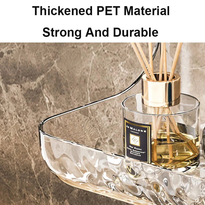 Akrilna stenska polica za kopalnico – organizator brez vrtanja za šampone, kozmetiko in dodatke