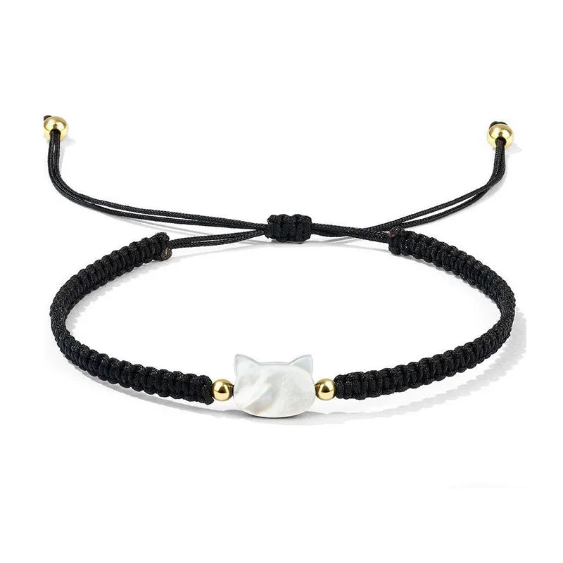 Ročno izdelana zapestnica za pare z obsidijanom in mesečevim kamnom – ljubka črno-bela mačja tematika, idealno darilo za partnerja ali partnerko