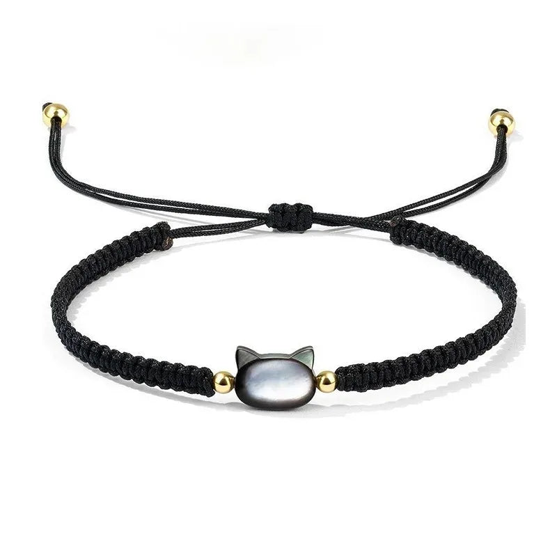 Ročno izdelana zapestnica za pare z obsidijanom in mesečevim kamnom – ljubka črno-bela mačja tematika, idealno darilo za partnerja ali partnerko