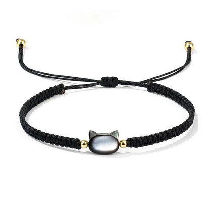 Ročno izdelana zapestnica za pare z obsidijanom in mesečevim kamnom – ljubka črno-bela mačja tematika, idealno darilo za partnerja ali partnerko