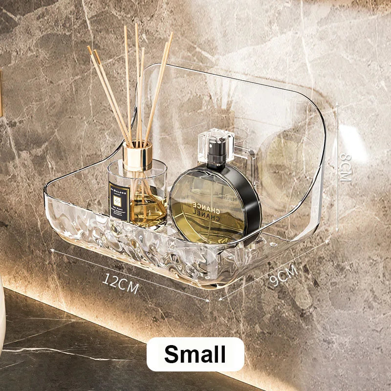 Akrilna stenska polica za kopalnico – organizator brez vrtanja za šampone, kozmetiko in dodatke