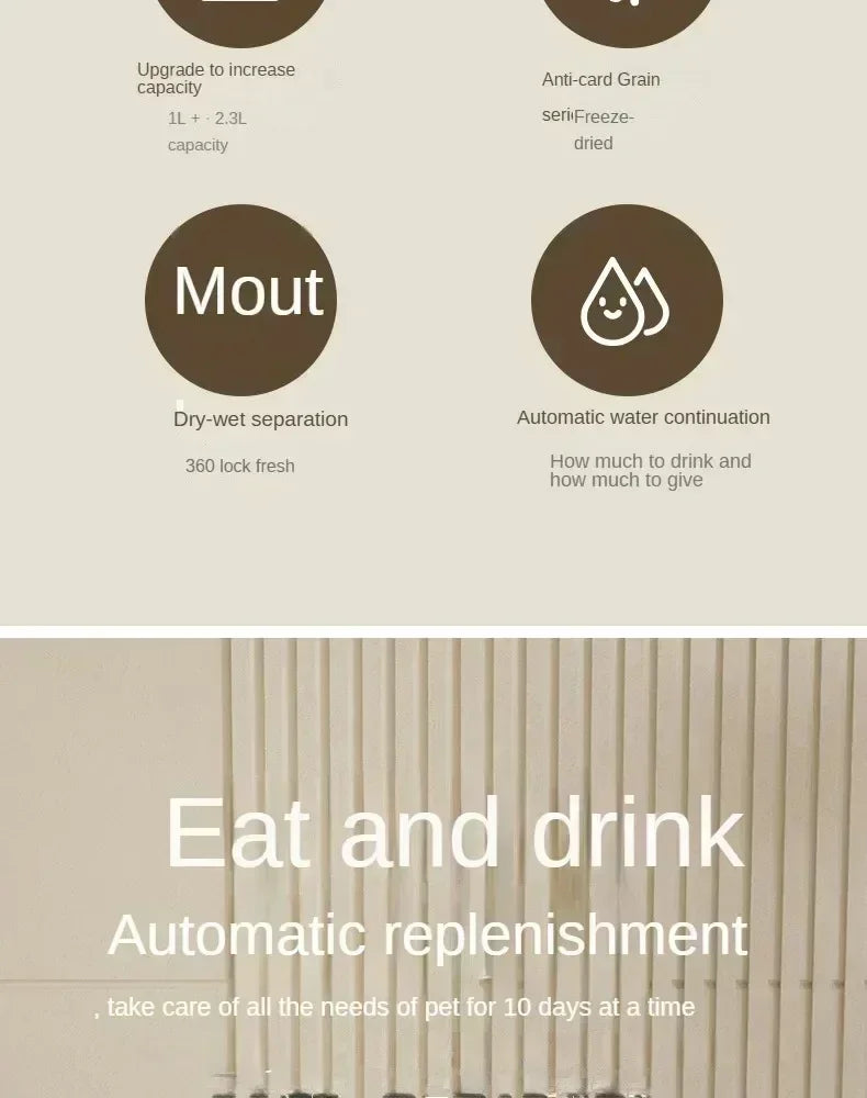 Samodejna Posoda za Hrano in Vodo za Pse in Mačke – Velik Prostorninski Dozirnik za Hrano z Vodnjakom