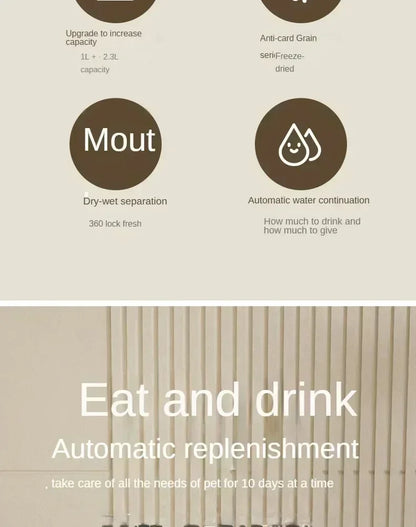 Samodejna Posoda za Hrano in Vodo za Pse in Mačke – Velik Prostorninski Dozirnik za Hrano z Vodnjakom