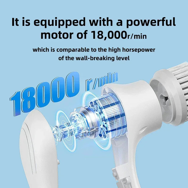 Električna rotacijska čistilna krtača z 5 zamenljivimi glavami – prenosna USB krtača za kopalnico, kuhinjo in dom