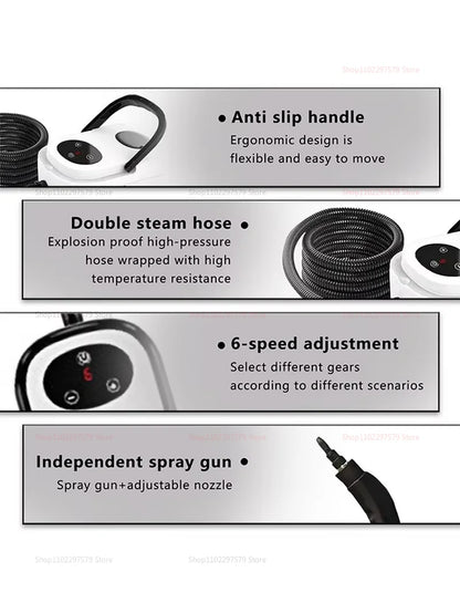 Visokotemperaturni parni čistilec 2500W – z zaslonom na dotik, za gospodinjstvo, klimatske naprave, kuhinjske nape, hitro segrevanje, avte