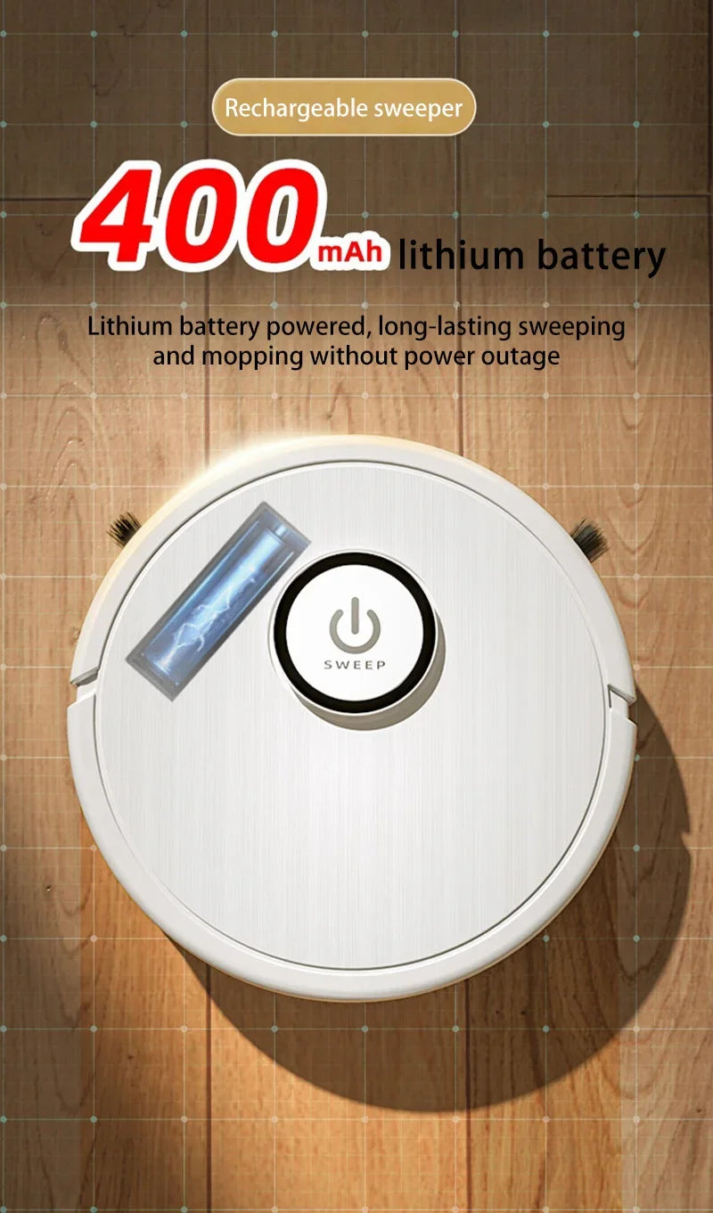 Beli pametni 3-v-1 robotski sesalnik – sesanje, pometanje in pomivanje z močjo 6000Pa