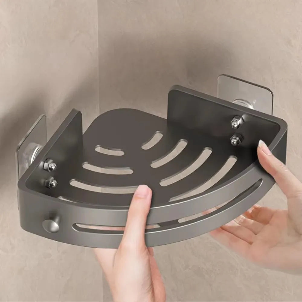 Nova stenska polica za kopalnico – 2-v-1 organizator za šampone, kozmetiko in dodatke, brez vrtanja