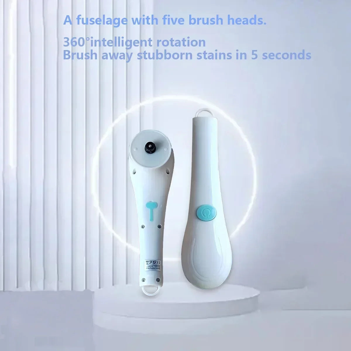 Električna rotacijska čistilna krtača z 5 zamenljivimi glavami – prenosna USB krtača za kopalnico, kuhinjo in dom