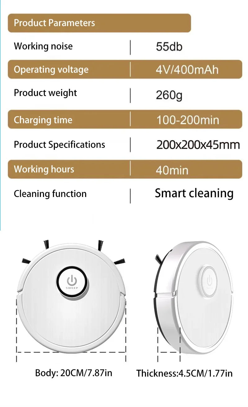 Beli pametni 3-v-1 robotski sesalnik – sesanje, pometanje in pomivanje z močjo 6000Pa