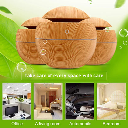 USB ultrazvočni vlažilnik zraka z eteričnimi olji – mini aroma difuzor z lesenim vzorcem, električni razpršilnik dišav in čistilec zraka