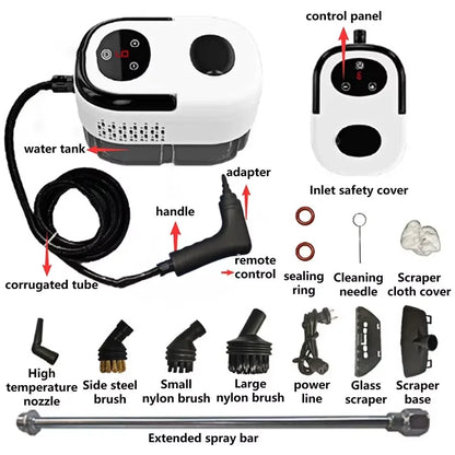 Visokotemperaturni parni čistilec 2500W – z zaslonom na dotik, za gospodinjstvo, klimatske naprave, kuhinjske nape, hitro segrevanje, avte