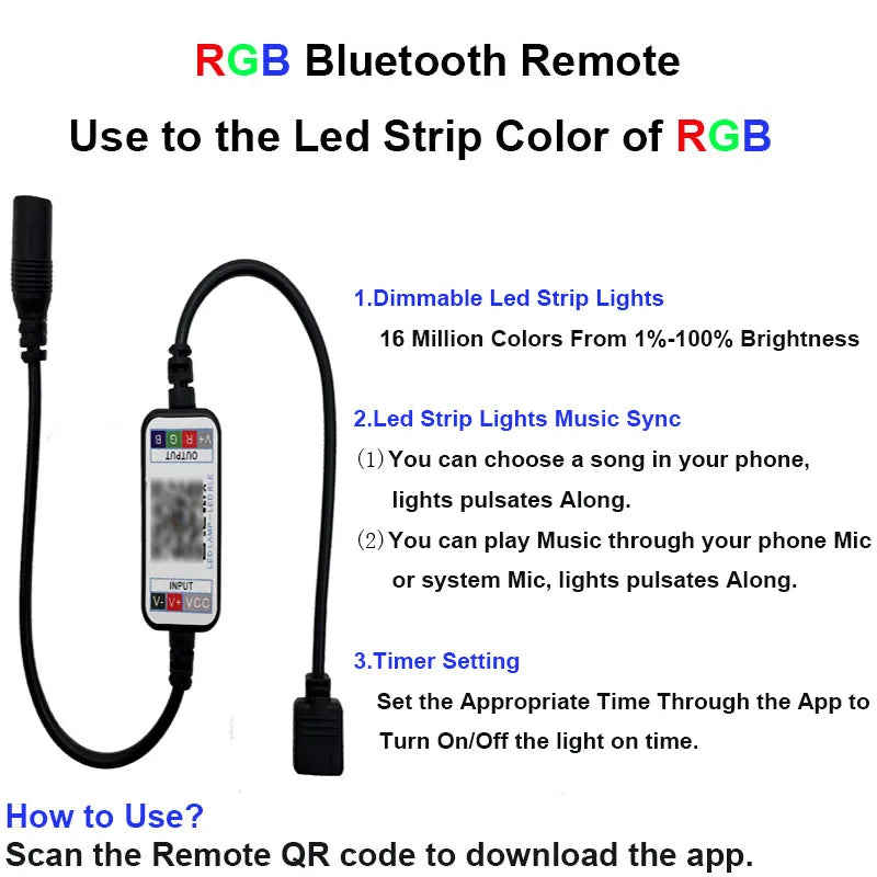 LED svetlobni trak 12V – fleksibilen RGB trak z daljincem in adapterjem | Vodoodporen barvni trak za dekoracijo doma (1–5 m)