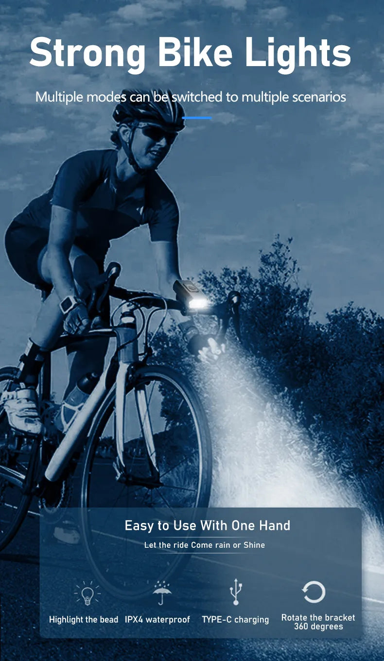 LED prednja kolesarska luč – Type-C polnilna, za gorska in cestna kolesa, enostavna namestitev