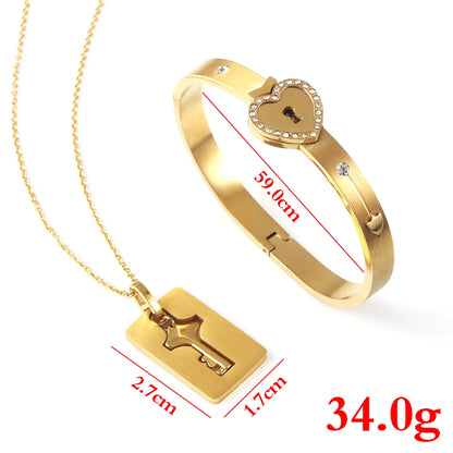 Srčni komplet za pare – ogrlica in zapestnica s ključkom, nerjaveče jeklo, več barv, uniseks darilo