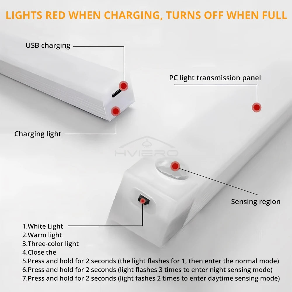 Polnilna LED svetilka z gibanjem – nočna svetloba z indukcijo, prenosna, brezžična, magnetna za omare, kuhinjo, posteljo ali sobo