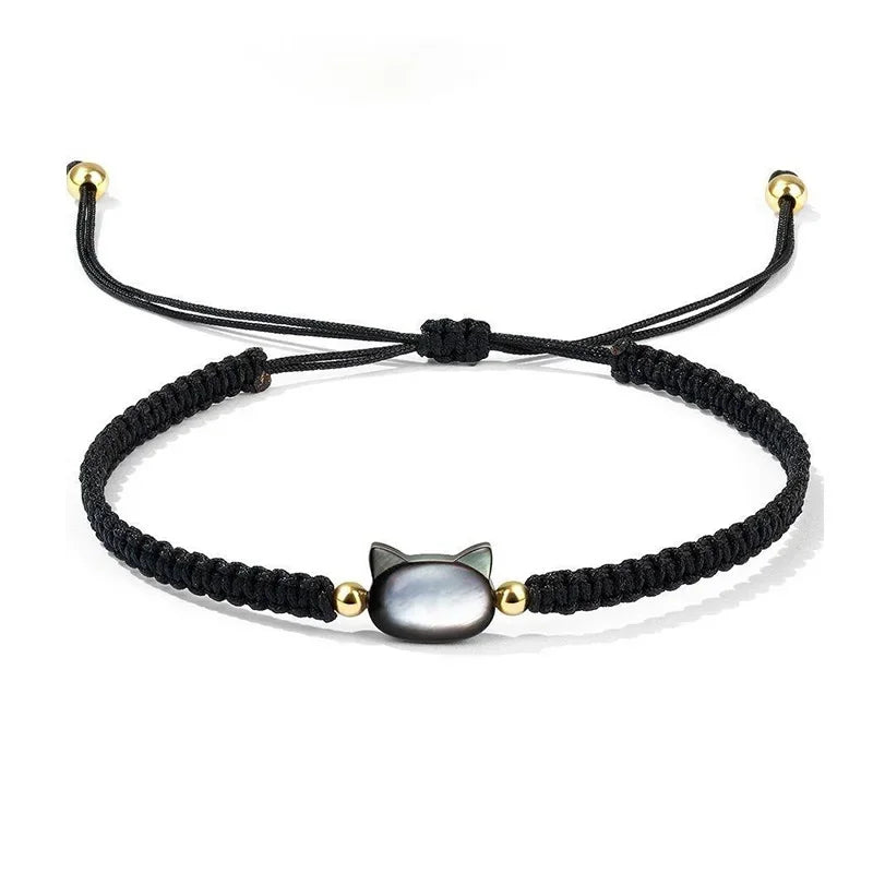Ročno izdelana zapestnica za pare z obsidijanom in mesečevim kamnom – ljubka črno-bela mačja tematika, idealno darilo za partnerja ali partnerko