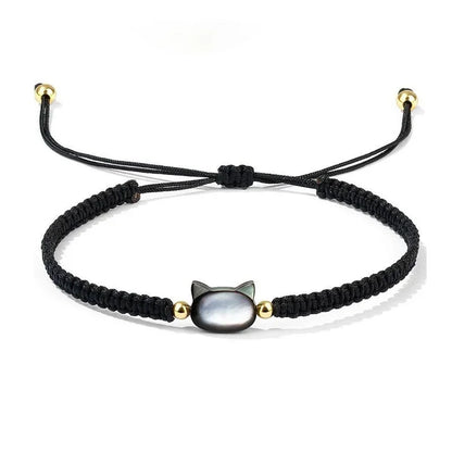 Ročno izdelana zapestnica za pare z obsidijanom in mesečevim kamnom – ljubka črno-bela mačja tematika, idealno darilo za partnerja ali partnerko