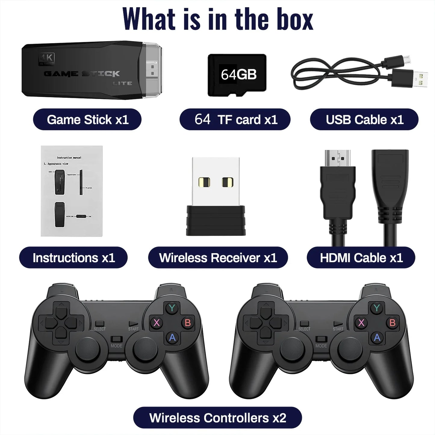 Retro 4K Igralna Konzola z 2 brezžičnima kontrolerjema – 64GB, 15.000+ iger | Popolno darilo