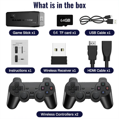 Retro 4K Igralna Konzola z 2 brezžičnima kontrolerjema – 64GB, 15.000+ iger | Popolno darilo