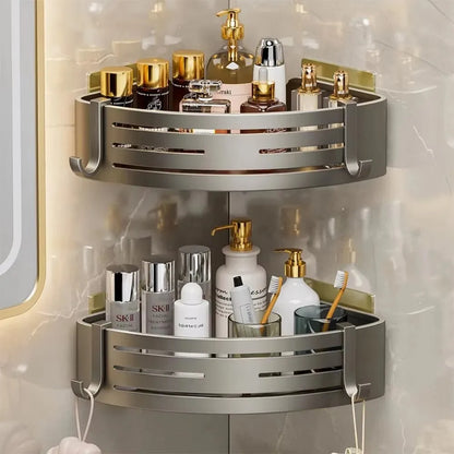 Nova stenska polica za kopalnico – 2-v-1 organizator za šampone, kozmetiko in dodatke, brez vrtanja
