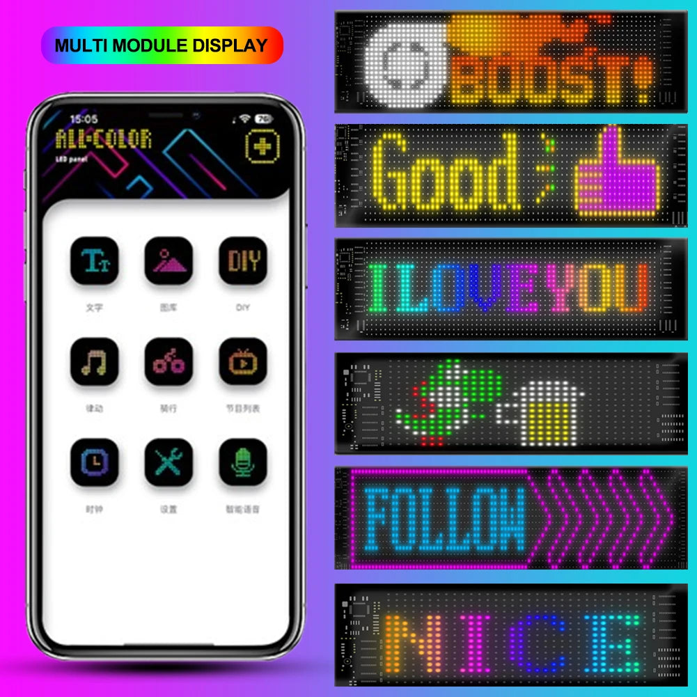 Zložljiva LED matrična tabla za avto – programsko nastavljiv drseči napis z daljinskim upravljanjem prek aplikacije