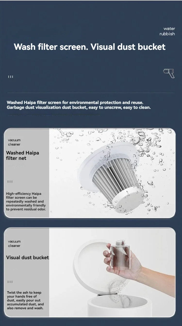 Prenosni brezžični sesalnik 12000Pa za avto in dom | Kompakten mini ročni sesalnik s HEPA filtrom