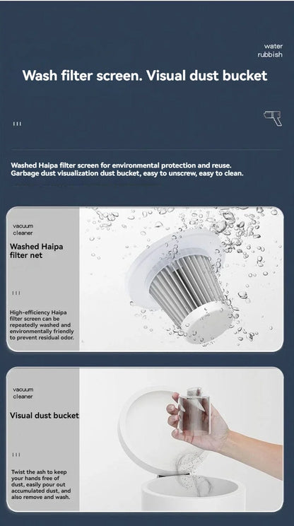 Prenosni brezžični sesalnik 12000Pa za avto in dom | Kompakten mini ročni sesalnik s HEPA filtrom