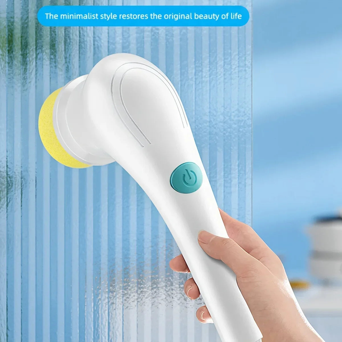 Električna rotacijska čistilna krtača z 5 zamenljivimi glavami – prenosna USB krtača za kopalnico, kuhinjo in dom