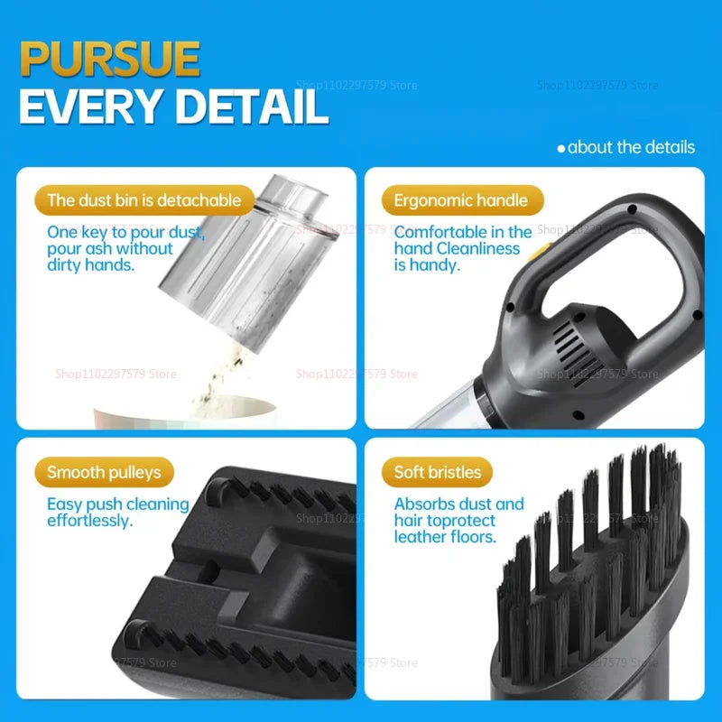 Brezžični ročni sesalnik za avto in dom – 120W močno sesanje, 50000Pa moč, 2000mAh baterija