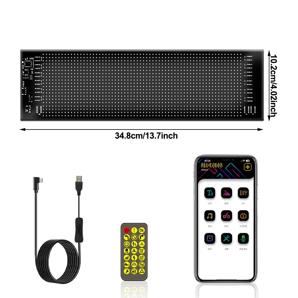 Zložljiva LED matrična tabla za avto – programsko nastavljiv drseči napis z daljinskim upravljanjem prek aplikacije