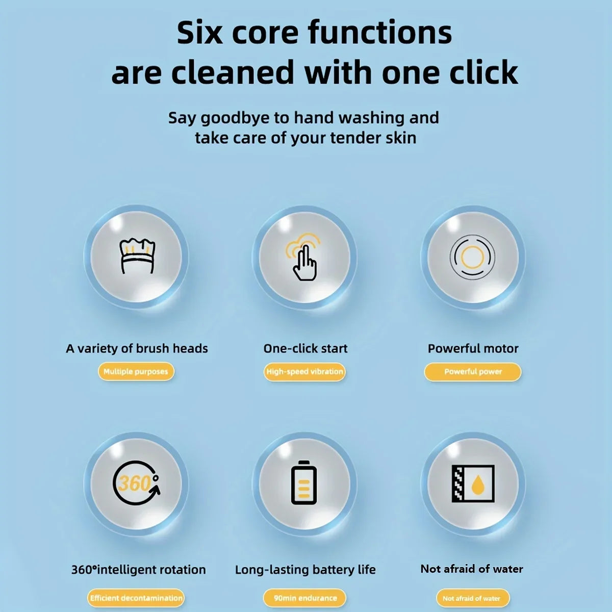 Električna rotacijska čistilna krtača z 5 zamenljivimi glavami – prenosna USB krtača za kopalnico, kuhinjo in dom